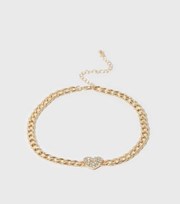 New Look Gold Diamante Heart Pendant Chain Choker